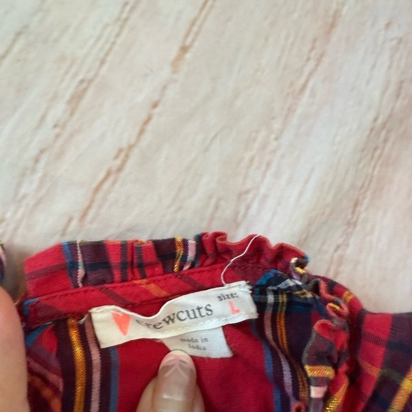 CREWCUTS red CHRISTMAS HOLIDAY plaid Cotton Teired Peasant Top Large - Picture 2 of 5